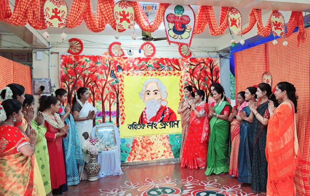 Girls from the Residential Childcare Centre celebrate tagore