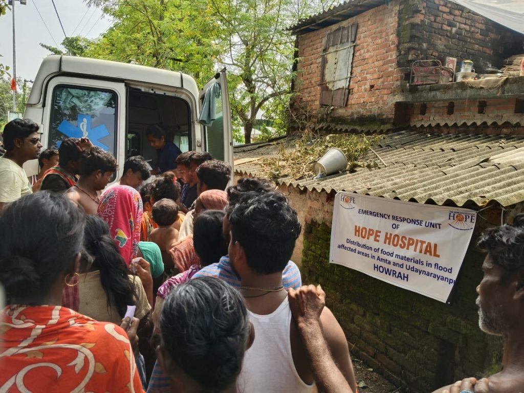 People queue for emergency food supplies
